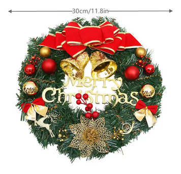 🎄✨ Guirlanda de Natal com Laço, Sino e Renas – Decoração Festiva para Porta e Parede