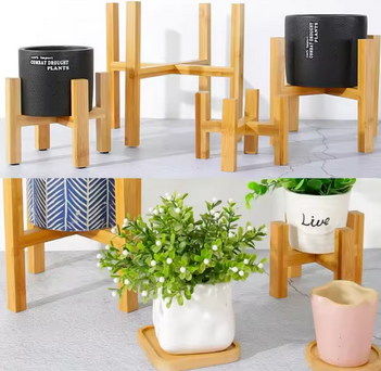 Suporte de Vaso de Madeira com 4 Pernas – Ideal para Plantas, Suculentas e Decoração