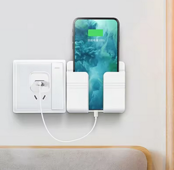 Suporte de Parede para Celular – Branco, Sem Perfuração, com Porta Controle Remoto